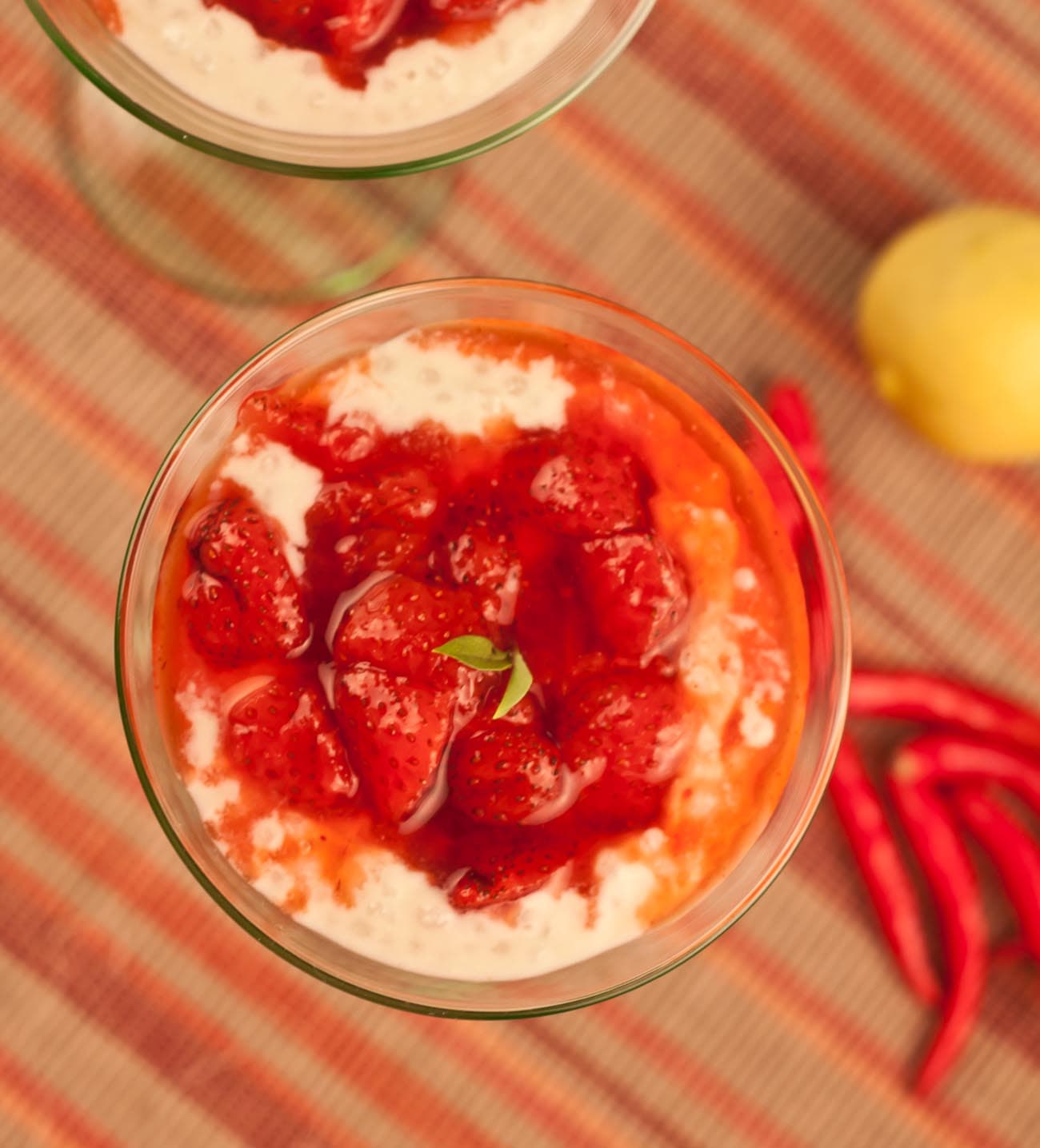 Coconut Tapioca Pudding with Spicy Strawberry Sauce