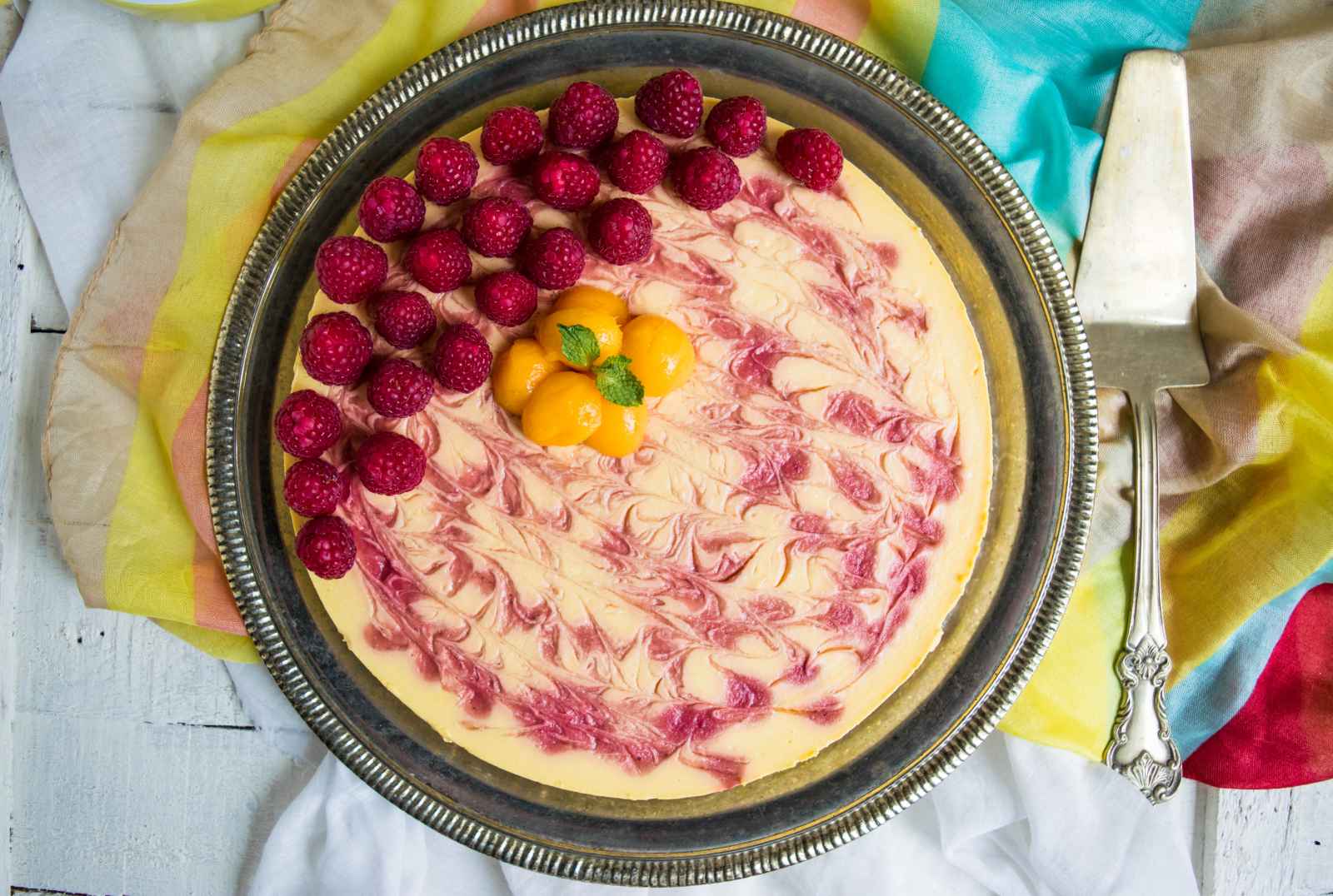 No Bake Mango and Yogurt Cheesecake with Raspberries