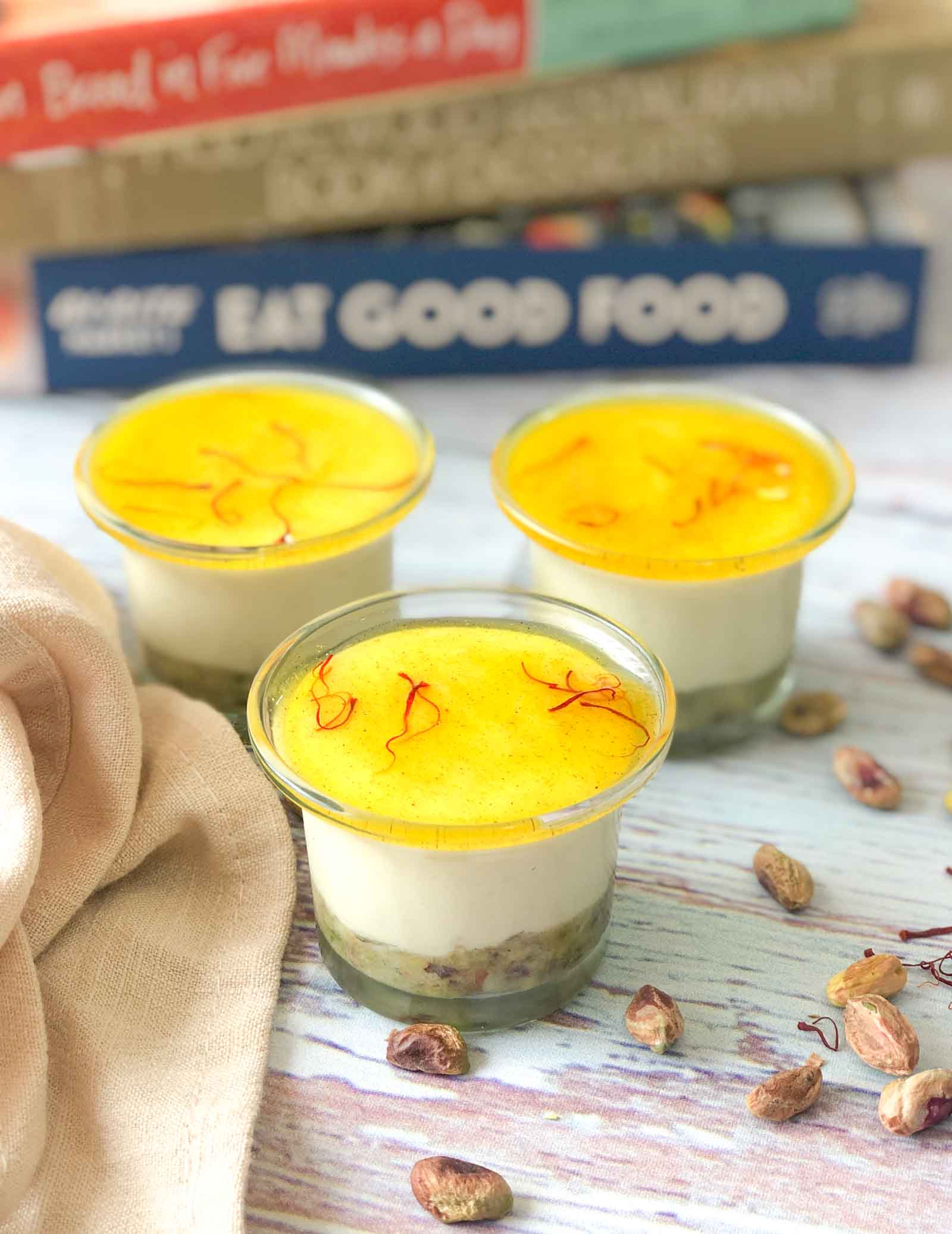 Eggless Saffron Yogurt Mousse with Cardamom & Nuts